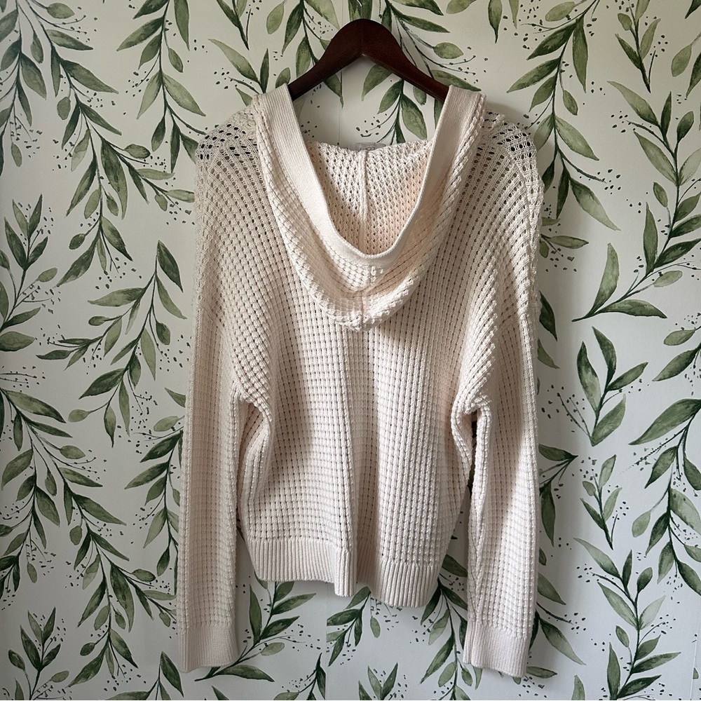LOFT Cream Waffle Knit Hooded Sweater. Small. New. - Picture 3 of 8